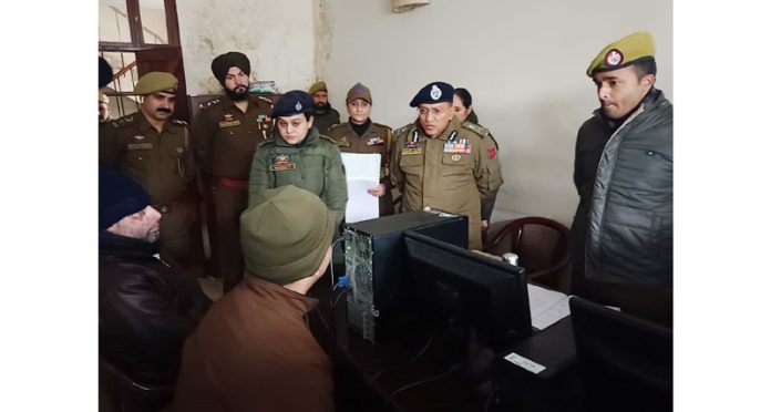 ADGP Jammu, Anand Jain, conducting inspection at Cyber Police Station in Jammu on Friday.