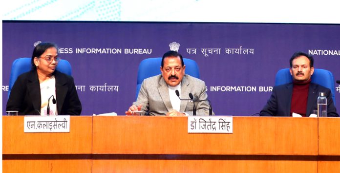 Union Minister Dr. Jitendra Singh addressing a press conference at National Media Centre, New Delhi on Wednesday.