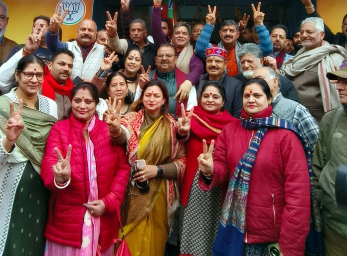 BJP leaders at the inauguration of Lok Sabha election office of the party at Jammu on Tuesday.