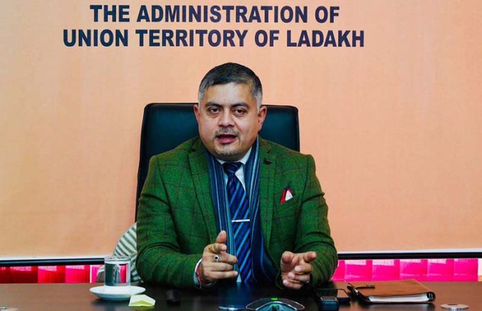 Administrative Secretary IT, Ladakh, Amit Sharma chairing a meeting at Leh on Wednesday.
