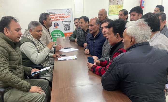 Sat Sharma, former minister, and former President, J&K BJP interacting with the people in Jammu on Wednesday.