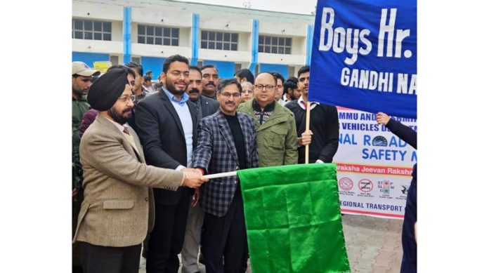 DC Sachin Kumar Vaishya flagging off Road Safety Awareness rally on Saturday.