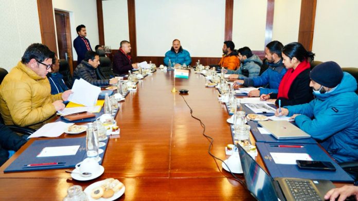 Dr Pawan Kotwal, Advisor to LG Ladakh chairing a SIDCO’s Board meeting at Leh on Thursday.