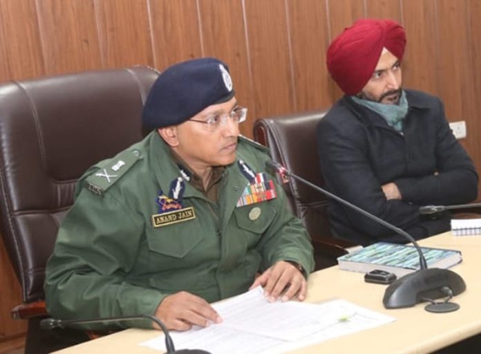 ADGP Jammu, Anand Jain, chairing a meeting on Monday.