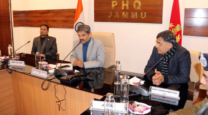 DGP Jammu and Kashmir, RR Swain, chairing a high-level meeting in Jammu on Wednesday.