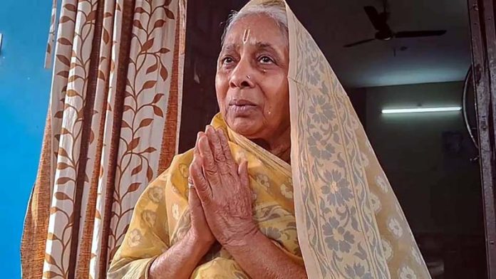 Saraswati Devi, who has been observing 'maun vrat' (vow of silence) for over three decades for the construction of Ram temple in Ayodhya, at her residence in Dhanbad district of Jharkhand.