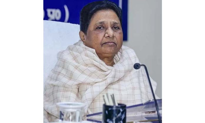 BSP National President Mayawati addresses party leaders of Uttar Pradesh and Uttarakhand ahead of the Lok Sabha elections, at the party office, in Lucknow.