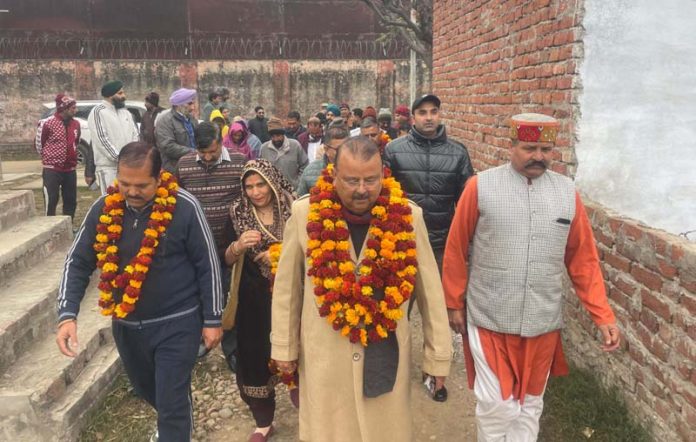 BJP leader C P Ganga during a party programme at Vijaypur on Sunday.