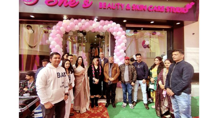 Dignitaries posing for a photograph after the inauguration of ‘She’s Beauty and Skin Care Studio’ in Bishnah.