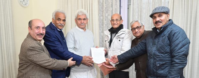 Lt Governor Manoj Sinha meeting delegation of prominent writers.