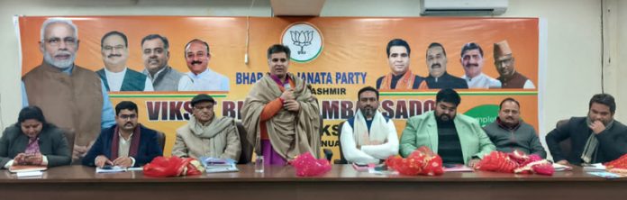 BJP leaders during a party workshop at Jammu on Friday.