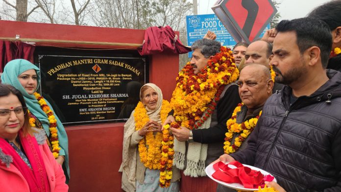 MP, Jugal Kishore Sharma laying foundation of PMGSY roads on Saturday.