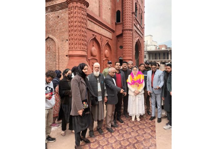 Waqf Board Chairperson Dr Darakhshan Andrabi during visit to Jamia Masjid, Udhampur on Monday.