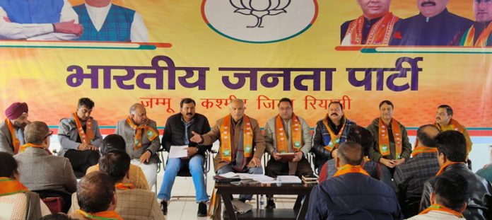 BJP leaders during the party meeting at Reasi on Thursday.
