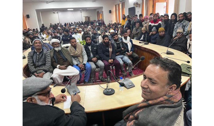Apni Party leader Ch. Zulfkar addressing workers' meeting in Rajouri on Monday.