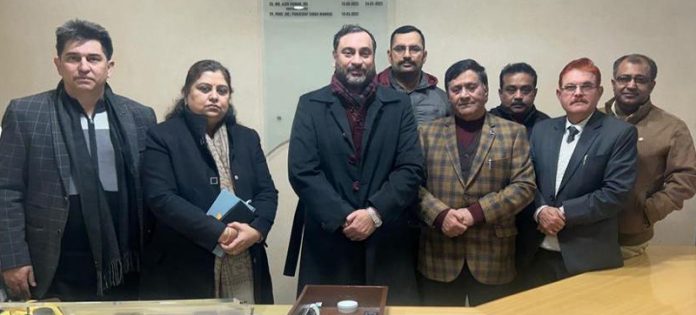 Members of J&K Private Schools Association meeting with JKBOSE Chairman Dr Parikshat Singh Manhas on Friday.