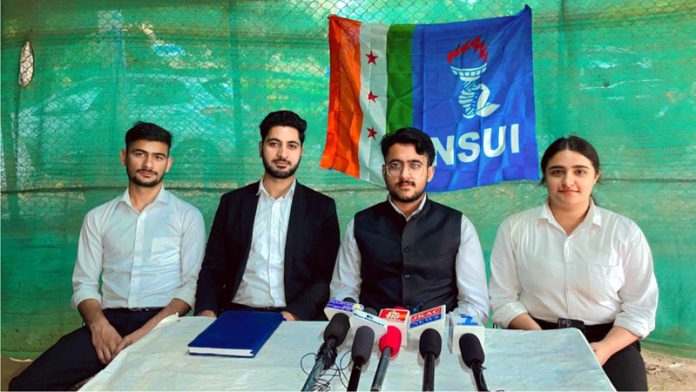 NSUI leaders during a press conference at JU on Thursday.