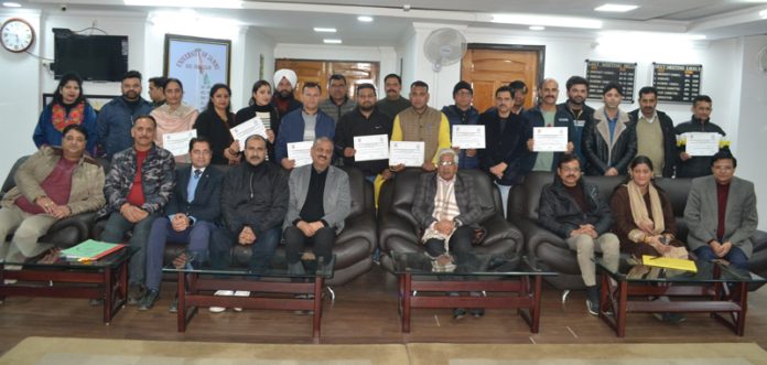 JU Vice-Chancellor and others with participants of training programme at the valedictory function on Thursday.