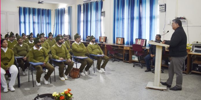 A speaker addressing cops at the start of Police Wireless Communication Course Level-1 in PTTI Vijaypur on Saturday.