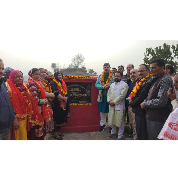 MP Jugal Kishore unveiling foundation stone of a project on Thursday.