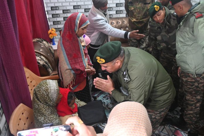 Senior Army officials interacting with the family members of Havildar Majid Hussain on Saturday.