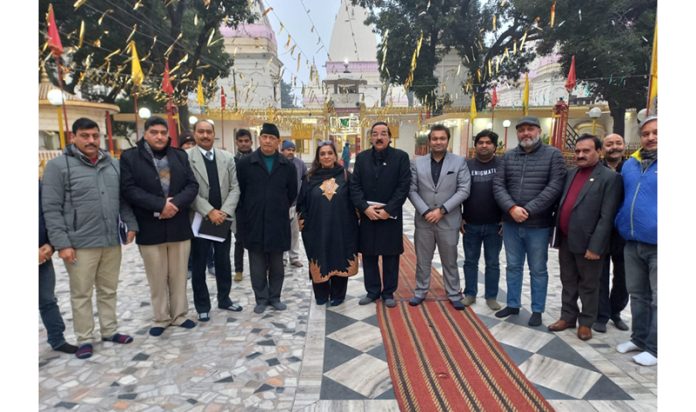 Ajatshatru Singh along with other office bearers of J&K Dharmarth Trust at Shree Raghunathji Temple in Jammu on Saturday.