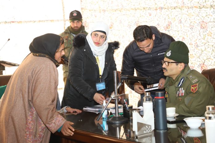 DGP RR Swain during public grievance redressal programme in Kupwara on Monday.