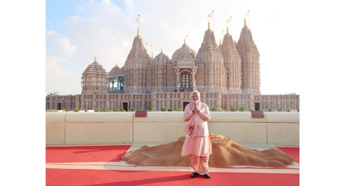 Prime Minister Narendra Modi at the temple in Abu Dhabi on Wednesday.