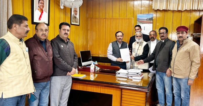 KMDF delegation presenting a memorandum to Advisor to Lt Governor, R R Bhatnagar at Jammu on Monday.
