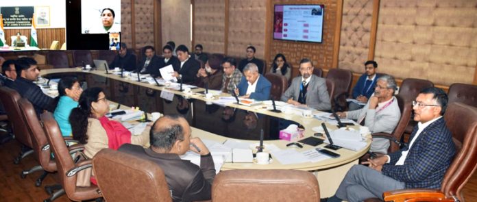 Principal Secretary Agriculture Production Department Shailendra Kumar chairing a meeting on Monday.