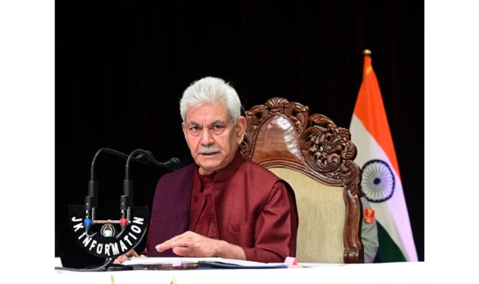 LG Manoj Sinha addressing a press conference in Jammu on Sunday.