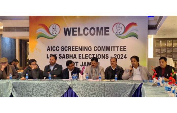 AICC Screening Committee led by its chairman Bhagta Charan Das during a meeting in Jammu. — Excelsior/Rakesh