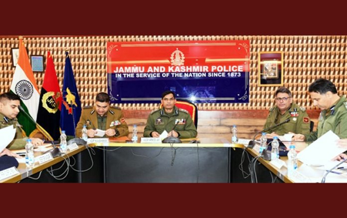 Vijay Kumar, Additional Director General of Police Armed J&K chairing meeting at Srinagar on Sunday.