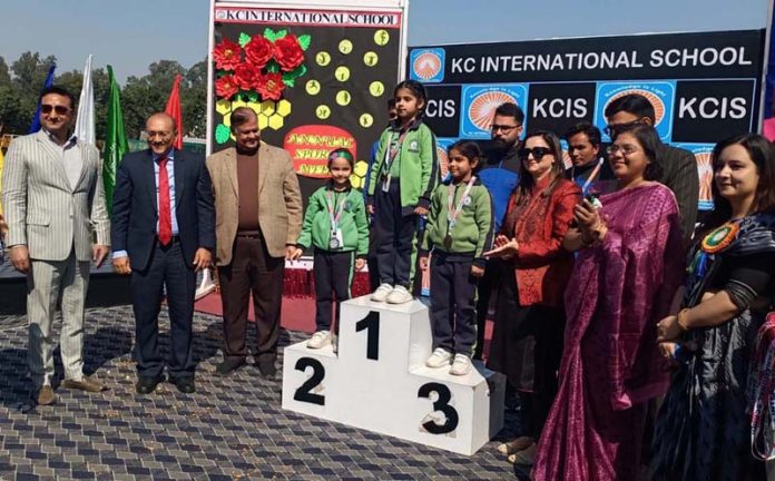Winners being felicitated at KC International School during celebration of Annual Sports Day.