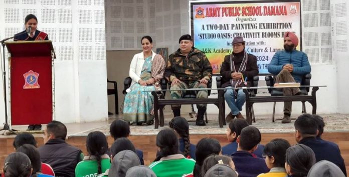 A speaker addresses the students during Army Public School Damana function.