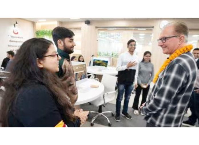 Students of Galgotias University interacting with Greg Joswiak during a programme held on Monday.
