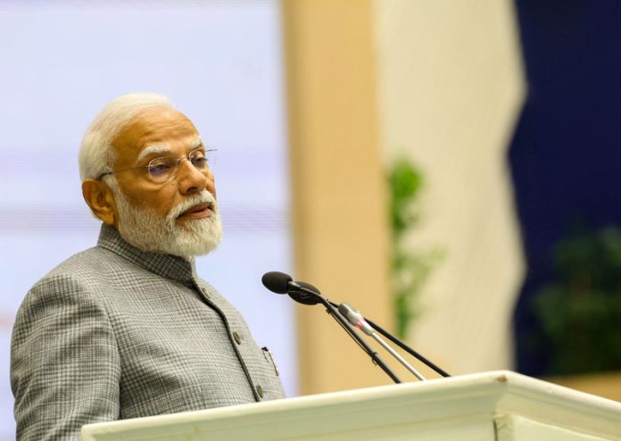Prime Minister Narendra Modi addressing at the inauguration of Commonwealth Legal Education Association (CLEA) - Commonwealth Attorneys and Solicitors General Conference (CASGC) 2024 at Vigyan Bhawan in New Delhi on Saturday. (UNI )