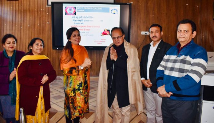 Padam Shree Mohan Singh, Dogri Writer & Scholar posing along with faculty of Government Degree College Samba.