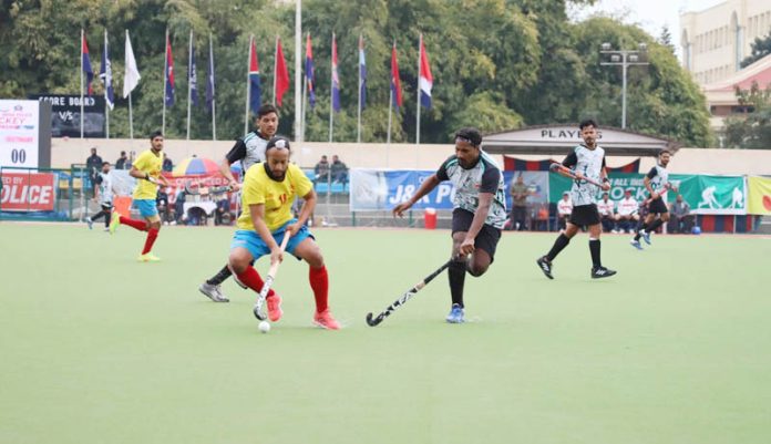 Hockey players in action during a match on the 5th day at Jammu on Saturday.