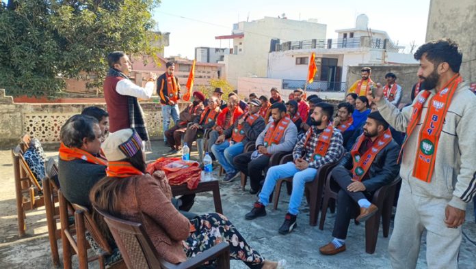 President BJP SC Morcha and former MLA, Neelam Langeh addressing a Dalit Yuva meet at Ambphalla on Monday.