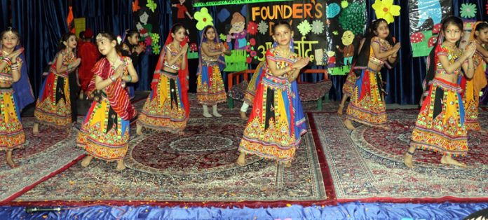 Students of Pushp Vatika Pre-Primary School Jammu presenting cultural item on Thursday. 
