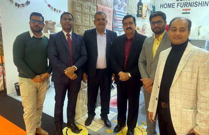 Delegation of Indian Textile exporters led by Dr Romesh Khajuria, president WWEPC posing for a photograph during International Trade Show in Moscow Russia.