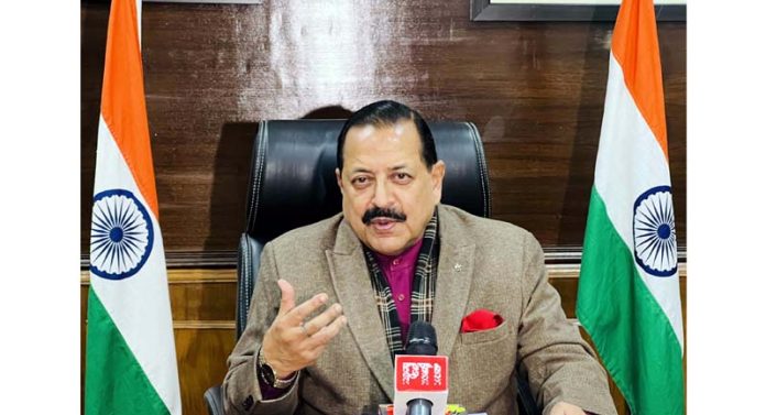 Union Minister Dr. Jitendra Singh briefing the media after the presentation of Interim Budget in Parliament on Thursday.