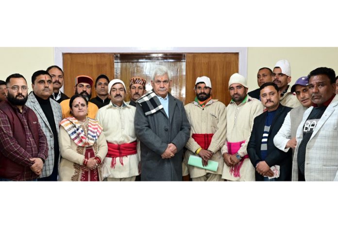 LG Manoj Sinha meeting with a delegation at Raj Bhawan.