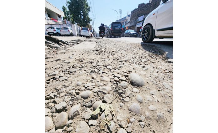 A portion of the New Plot-Janipur road in dilapidated condition. —Excelsior/Rakesh