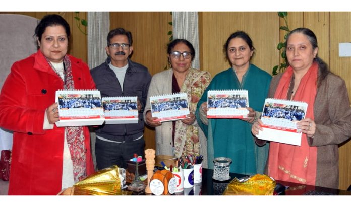 Secretary SWD Sheetal Nanda and other officers launching a calendar dedicated to vibrant culture of Pahari-speaking people in J&K.