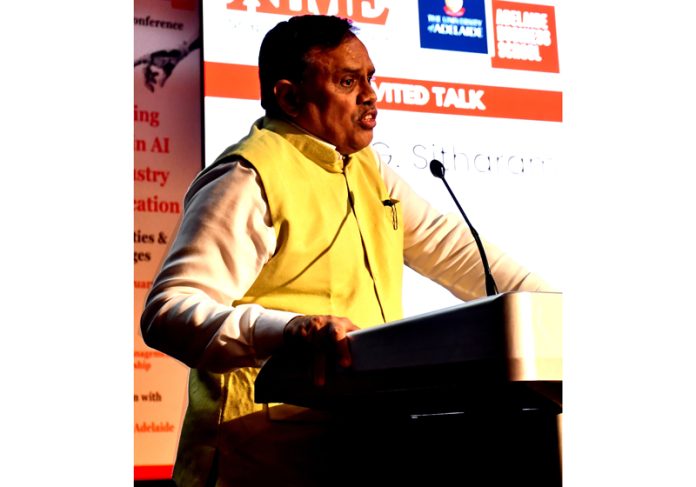 Prof. TG Sitharam, Chairman of AICTE delivering a lecture during an International conference held on Monday.