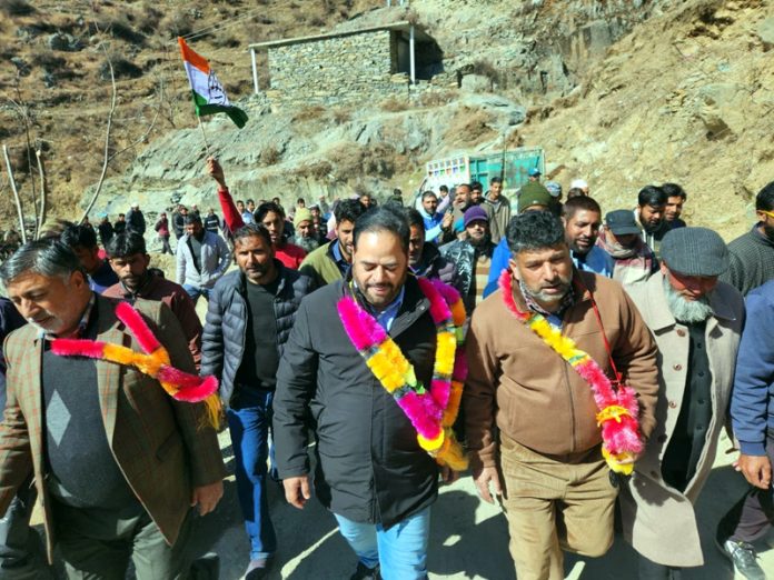JKPCC president leading a public rally in Banihal on Thursday.