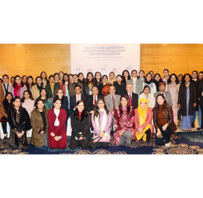 Executive Director & CEO of AIIMS Jammu, Prof. (Dr.) Shakti Kumar Gupta along with others posing for a group photograph during a function on women empowerment at Jammu on Saturday.