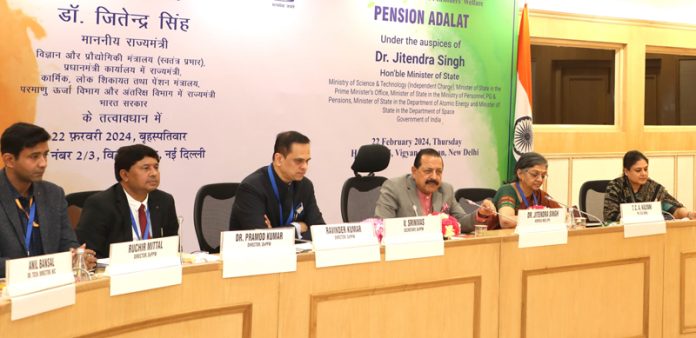 Union Minister Dr. Jitendra Singh chairing the 33rd meeting of the Standing Committee of Voluntary Agencies(SCOVA) and 10th Nation-wide Pension Adalat at Vigyan Bhawan, New Delhi on Thursday.